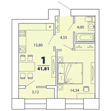 1-к кв. Рязанская область, Рязань ул. Космонавтов, 16 (42.0 м)