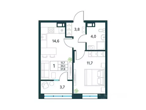 1-к кв. Забайкальский край, Чита Хороший мкр,  (37.8 м)