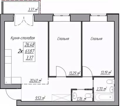 2-к кв. Вологодская область, Вологда ул. Карла Маркса, 59 (62.85 м)