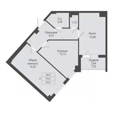 2-к кв. Саха (Якутия), Якутск Парк Победы жилой комплекс (55.34 м)