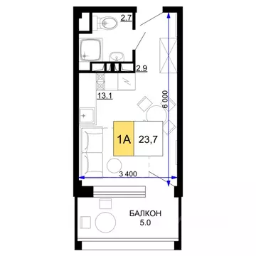 1-к кв. Краснодарский край, Анапа проезд Сосновый (23.7 м)