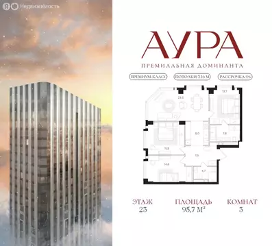 3-комнатная квартира: Москва, ЖК Аура (95.7 м)