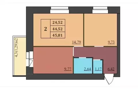 2-комнатная квартира: Ярославль, Малая Норская улица, 3А (45.81 м)