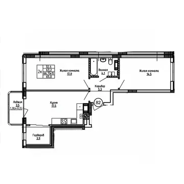 2-к кв. Калининградская область, Калининград ул. 1-я Большая окружная ...