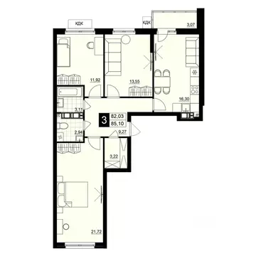 3-к кв. Самарская область, Самара АмГрад жилой комплекс (83.57 м)