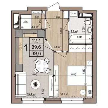 1-к кв. Рязанская область, Рязань ул. Новоселов, 33Б (39.6 м)