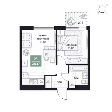 1-к кв. Волгоградская область, Волгоград просп. Имени В.И. Ленина, 59Г ...