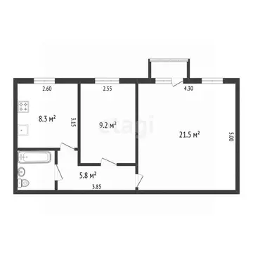 2-к кв. Омская область, Омск ул. Серова, 3 (47.2 м)