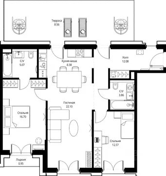 2-к кв. Москва Верейская ул., 29с32Д (90.27 м)