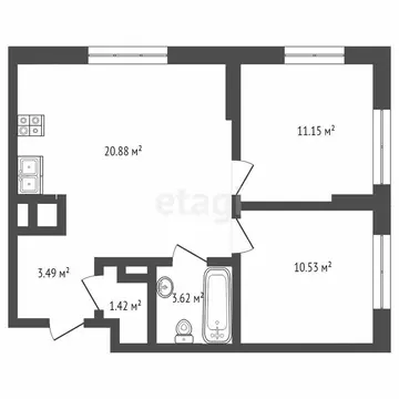 2-комнатная квартира: Тюмень, улица Первооткрывателей, 14 (50.5 м)