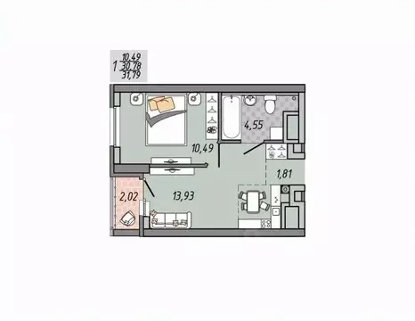 1-к кв. Свердловская область, Екатеринбург ул. Печатников (31.79 м)