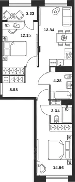 2-к кв. Тульская область, Тула Баташи Парк жилой комплекс (60.18 м)