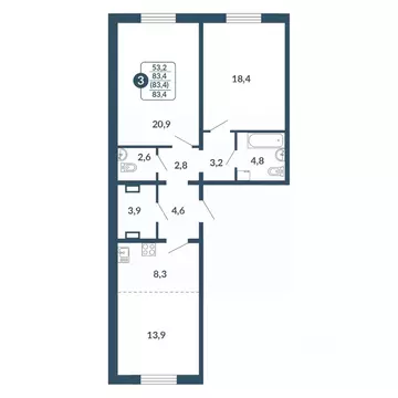 3-к кв. Кировская область, Киров Скандинавия жилой комплекс (83.4 м)