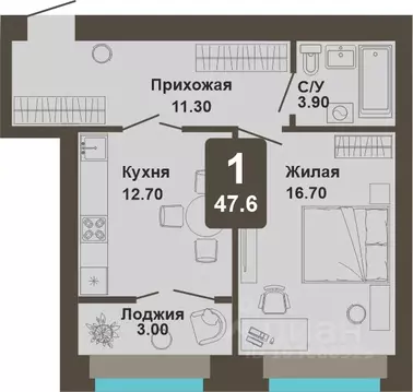 1-к кв. Чувашия, Чебоксары ул. И.П. Прокопьева (47.6 м)
