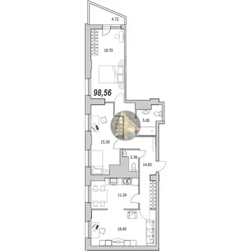2-комнатная квартира: Санкт-Петербург, улица Кустодиева, 5к1 (98.56 м)