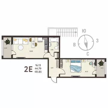 1-к кв. Воронежская область, с. Новая Усмань, Ольха мкр  (48.85 м)