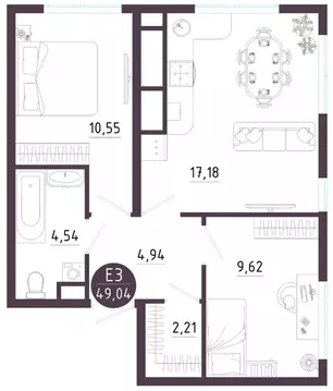 2-к кв. Тульская область, Тула ул. Купцов Гречихиных (49.04 м)