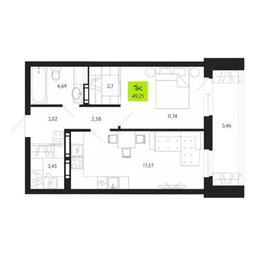 1-к кв. Томская область, Томск Уютный жилой квартал, ул. Маяковского, ...