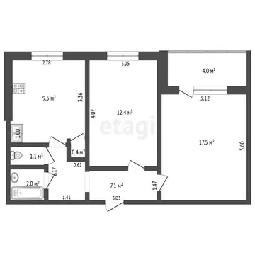 2-комнатная квартира: Самара, Дачная улица, 33 (49.6 м)