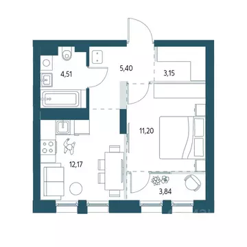 1-к кв. Хабаровский край, Хабаровск Адмирал жилой комплекс (38.35 м)