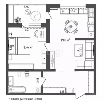 1-к кв. Тюменская область, Тюмень ул. Малыгина, 90 (63.0 м)