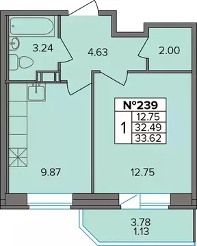 1-комнатная квартира: Новое Девяткино, Лесная улица, 19 (33.62 м)