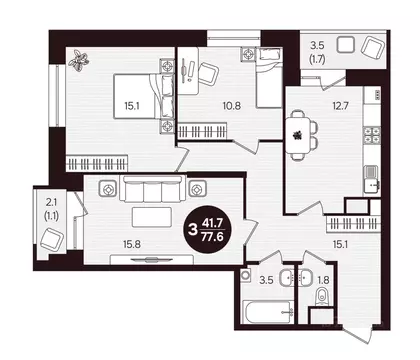 3-к кв. Чувашия, Новочебоксарск ул. 10-й Пятилетки, поз5 (77.6 м)