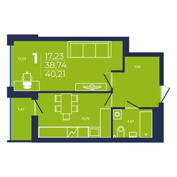 1-к кв. Башкортостан, Уфа ул. Майора Доставалова, 1 (40.21 м)