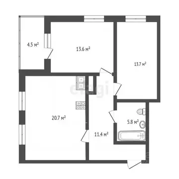 2-к кв. Тюменская область, Тюмень ул. Мельникайте, 36 (68.0 м)