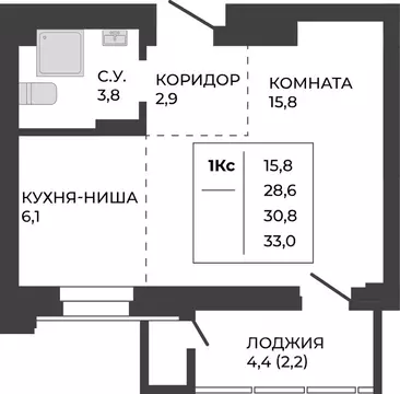 1-к кв. Алтайский край, Барнаул тракт Павловский, 251Б (30.8 м)