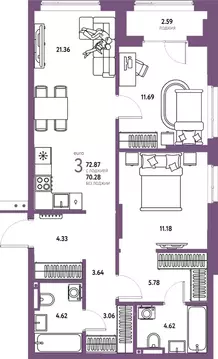 3-к кв. Тюменская область, Тюмень ул. Мельникайте, 42к1 (72.87 м)