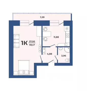 1-к кв. Алтайский край, Барнаул Партизанская ул., 21А (50.17 м)