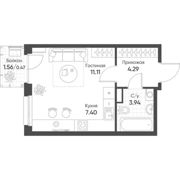 Студия Татарстан, Казань Счастье в Казани жилой комплекс (27.2 м)