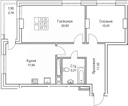2-к кв. Саха (Якутия), Якутск 11-й кв-л,  (69.73 м)