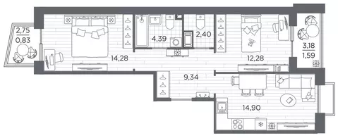 2-к кв. Санкт-Петербург Полюстровский просп., 87 (60.01 м)