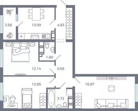 3-к кв. Самарская область, Волжский район, Черноречье с/пос, с. ...