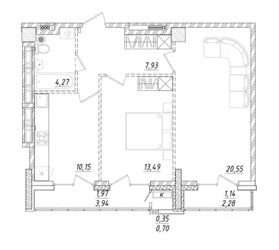 2-к кв. Приморский край, Владивосток ул. Достоевского (59.85 м)