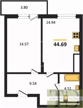 1-к кв. Калининградская область, Гурьевский муниципальный округ, пос. ...