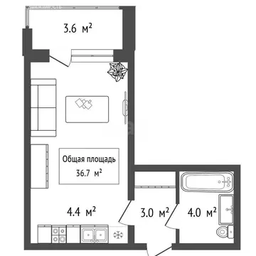 Квартира-студия: Новосибирск, Рельефная улица, 106 (24.8 м)