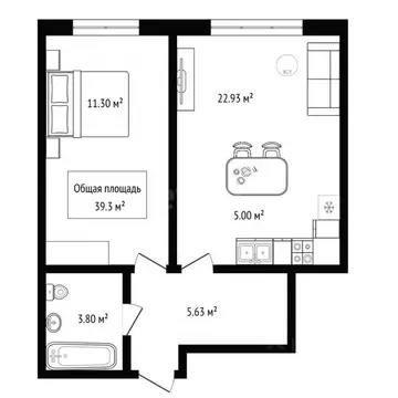 2-к кв. Новосибирская область, Новосибирск ул. Плющихинская, 2 (39.3 ...