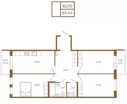 3-комнатная квартира: Сертолово, ЖК Новая История (85.44 м)