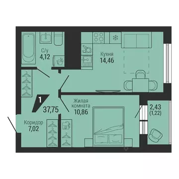 1-к кв. Свердловская область, Екатеринбург пер. Ученический, 4 (37.98 ...