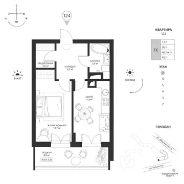 1-к кв. Калининградская область, Калининград просп. Калинина, 117 ...