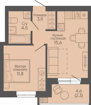 1-к кв. Волгоградская область, Волгоград Трехгорная ул., 27 (38.1 м)