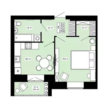 1-к кв. Костромская область, Кострома ул. 8-я Рабочая, 4 (39.8 м)