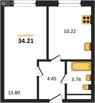 1-комнатная квартира: Пенза, улица Яшиной, 14 (34.21 м)