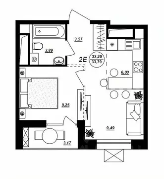 2-к кв. Хабаровский край, Хабаровск ул. Демьяна Бедного (33.79 м)