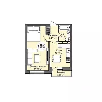 1-к кв. Орловская область, Орел Межквартальная ул., 3 (45.7 м)