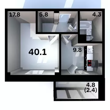 1-к кв. Псковская область, Псков Пароменская ул., 28 (40.1 м)
