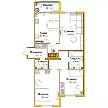 3-комнатная квартира: Симферополь, улица Батурина, 147 (78.7 м)